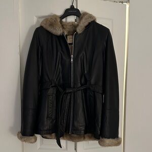 Wilsons Leather Black Jacket with Tan Fur Trim